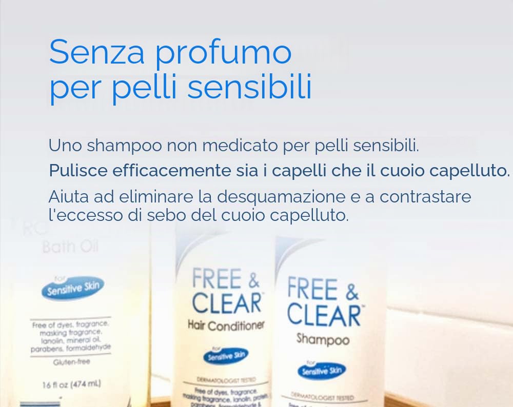 Free & Clear free and clear shampoo per pelli sensibili, controllo capelli grassi e cuoio capelluto – 340,2 gram (confezione da 3)