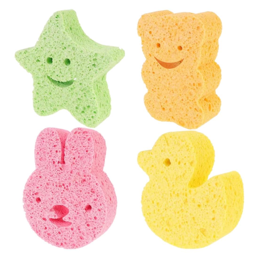 Esponja Baño Bebe, 4PCS Esponja Baño Niños, Esponja Ducha Niños,Esponja de Konjac para el Baño del Bebé,Esponjas Hidrófilas para Bebés,Linda Forma, del Bebé Herramientas de Baño para Niños