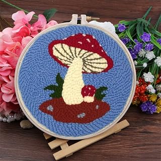 Easy DIY Craft Punch Needle Embroidery Kits Rug for Starter Kits with Stamped Color Pattern Package Included Instruction,Yarn and Embroidery Needle Pen,Hoop (Mushroom), Guyee0823Punch14