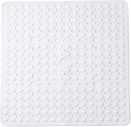 ENKOSI Tapete de ducha cuadrado de 27 x 27 pulgadas, tapete antideslizante grande para ducha de baño para suelos de ducha lisos, tapete de baño