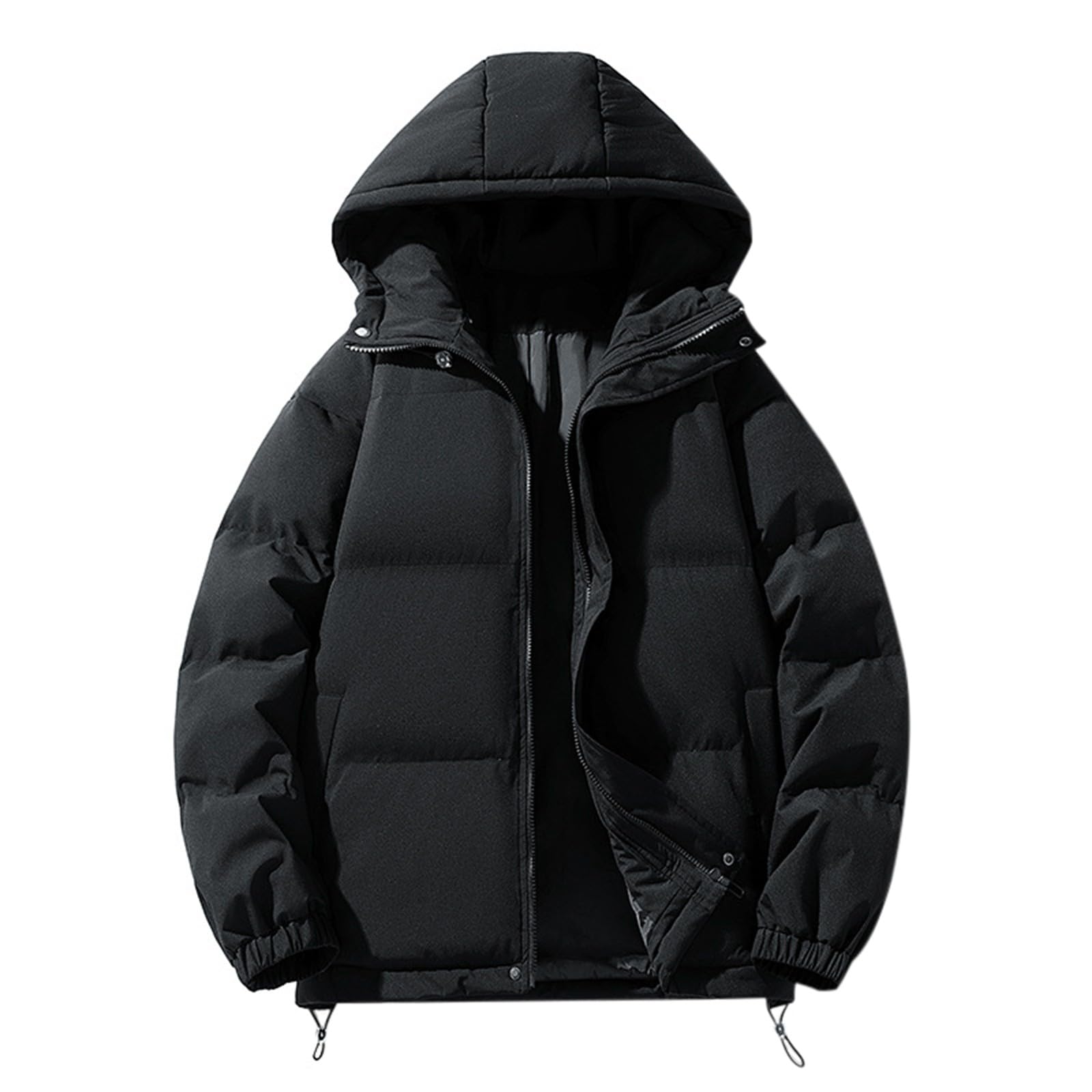 Quilted Jacket For Women UK Hooded Puffer Down Coat Quilted Padded Coat Hoodie Top Plain Short Coat Down Puffer Coats Ladies Lightweight Waterproof Jacket Black