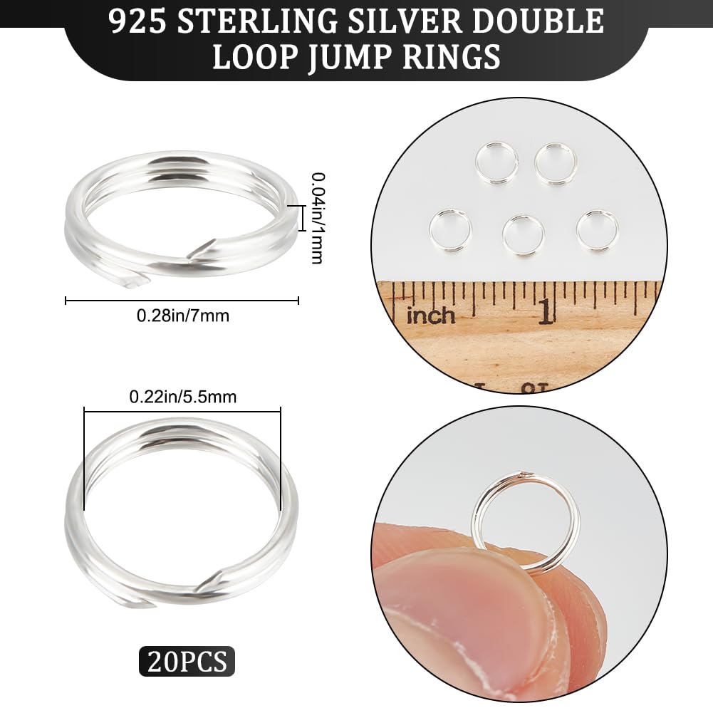 Beebeecraft 1 Box 20 Stück Doppelschlaufen-Binderinge Aus Sterlingsilber 7 mm Spaltringe Offene Schlaufenringe Für Halsketten Schlüsselanhänger DIY-Schmuck Basteln (Silber)