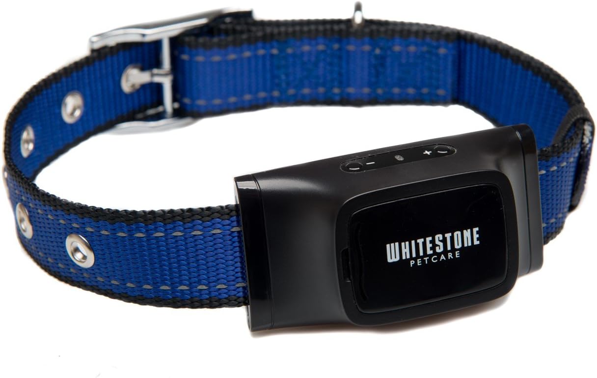 The Barking Control Collar by WhiteStone Petcare - | Blue | 1 Year Warranty Quality Guarantee | An Automatic Anti Bark Device for Barking Dogs, with Advanced Bark Detection Technology | Adjustable and Ergonomic Collar Suits all Dogs; Small, Medium and Large | Pet Friendly Design Produces Sound and Vibration, does not Spray or Shock |