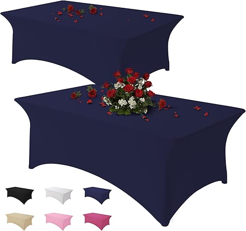 Miniatura 38 de Paquete de 2 manteles de elastano rectangulares ajustables de 6 pies, color negro, fundas elásticas, lavables, sin arrugas, para festivales