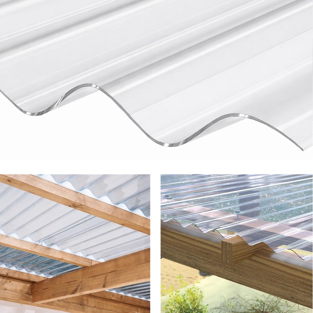 Clear Plastic Corrugated Roofing Sheets Heavy Duty 1.1mm Thick – 2.5ft Wide x 6ft Long Transparent UV-Resistant Roof Panels for Shed, Greenhouse & Carport