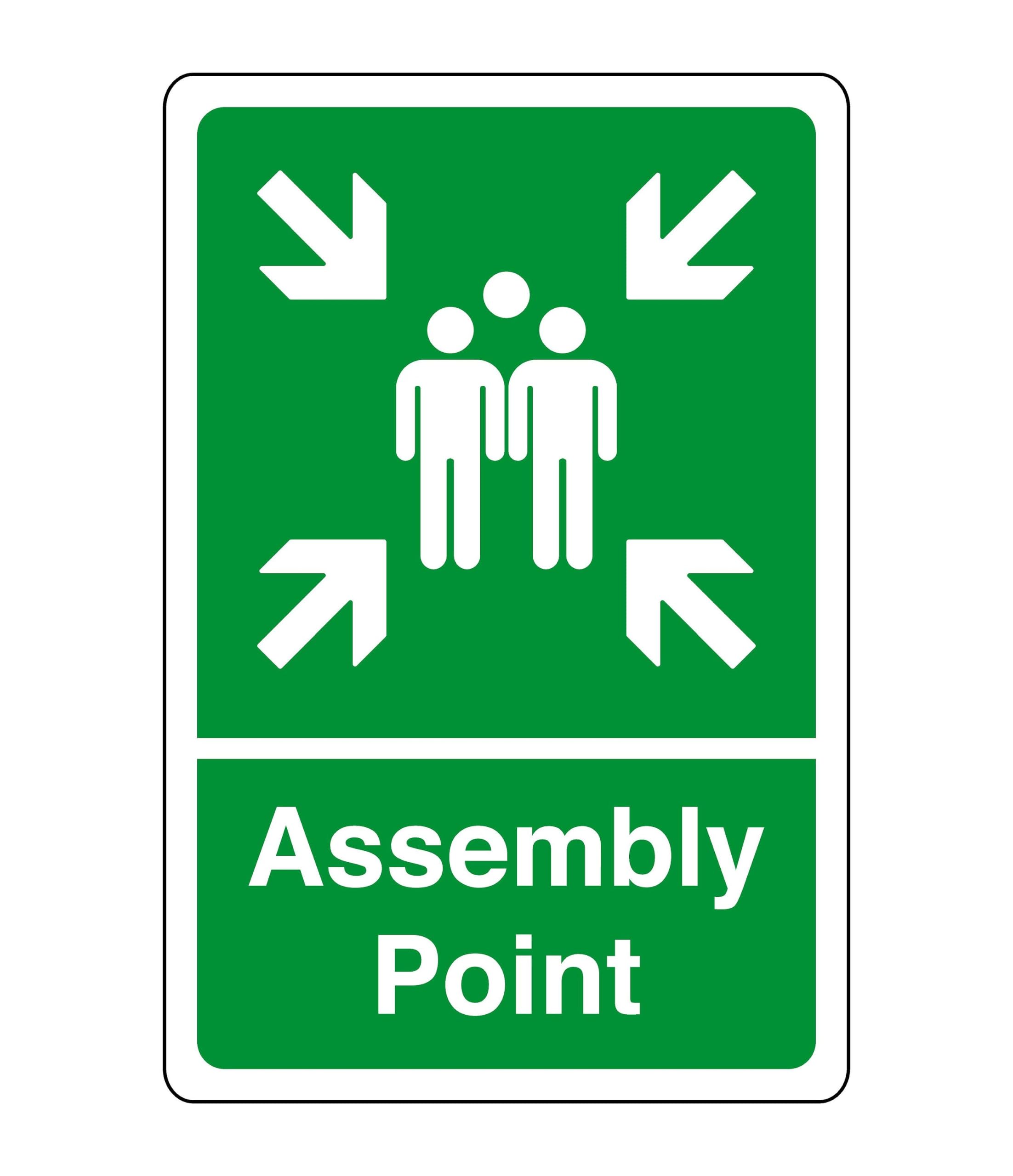Assembly point sign - safety sign - business signs, carpark safety signs- 3mm Aluminium Dibond for indoor/outdoor usage (600mm x 400mm) 20m Viewing Distance.
