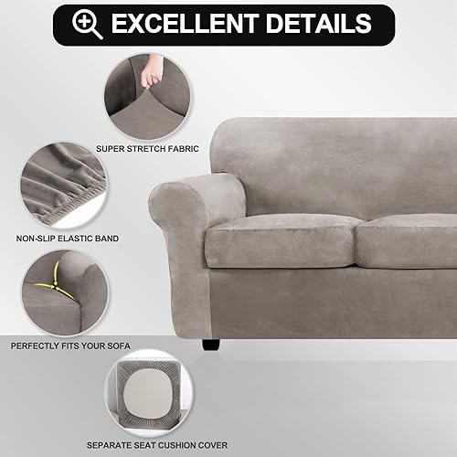 Miniatura 2 de FestiCorp Funda de sofá de terciopelo para perros, fundas elásticas para sofá, fundas gruesas para mascotas, funda para silla lavable, sillón, gris