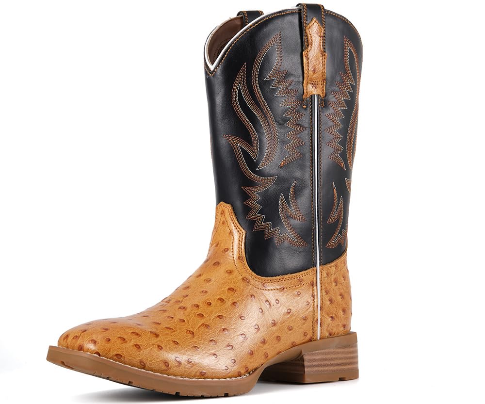 SUREWAY Cowboy Boots For Men, 10 Inch Pull on Square Toe Western Boot | Classic durable men's wellington work boots,slip resistant pull-on soft toe work boots for daily and western casual wear