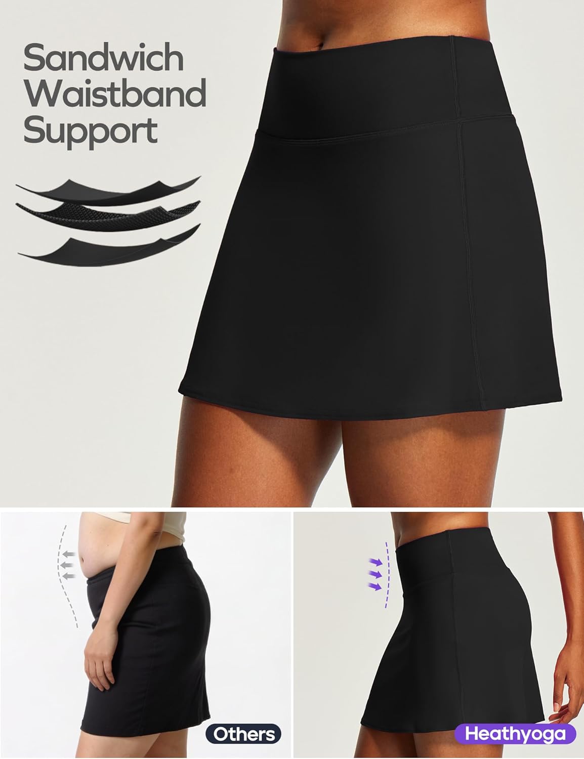 Heathyoga 15" Tennis Skirt for Women Tummy Control Tennis Skirts for Women A Line Athletic Skorts for Woman with Pockets - Image 4