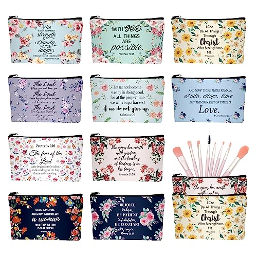 10 Pcs Christian Makeup Bag Bible Pencil Pouch Bible Cover Floral Cosmetic Bags Bulk Inspirational Religious Gifts for Women Return Christmas Church Gifts Baby Shower Prizes Canvas Makeup Bags in Bulk by CasaPopz - Used condition - US$12.53