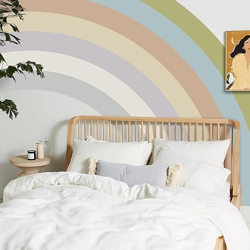 Miniatura 4 de LiveInUrban Vinilo con textura original dibujada a mano para despegar y pegar, mural de pared grande con diseño de arco iris bohemio en acuarela de