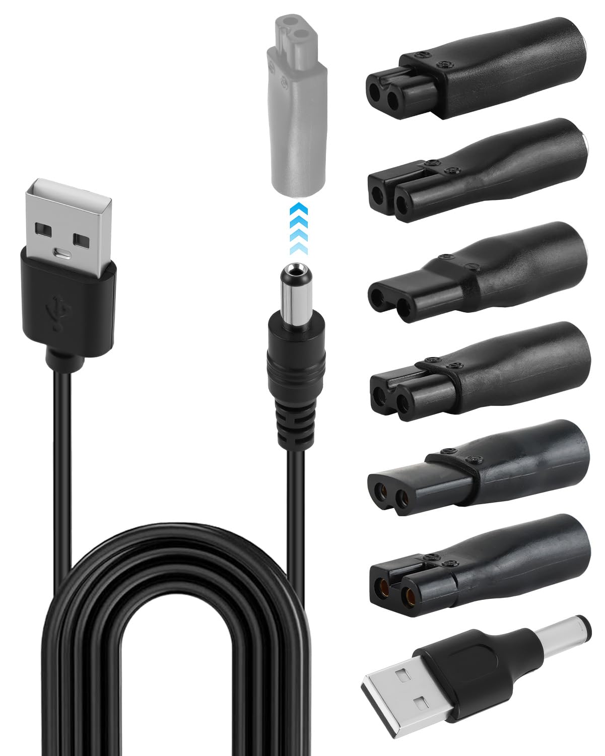 Caricabatterie da rasoio 5 V universale Kit adattatore di alimentazione multiuso con 7 punte connettori compatibili con la maggior parte delle marche Adatto anche per l'audio Lampada da scrivania