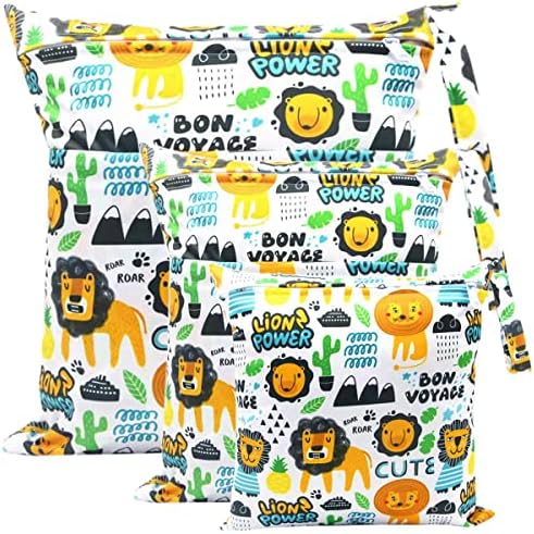 Fenfang Wet Bag, Cloth Nappy Bags 3 PCS Produce Bags Wet Dry Suit Bag Storage Organiser, Waterproof Washable Reusable Large Double Zipper Bag for Baby Diapers Nappy Daycare Travel Beach Pool Gym Bag