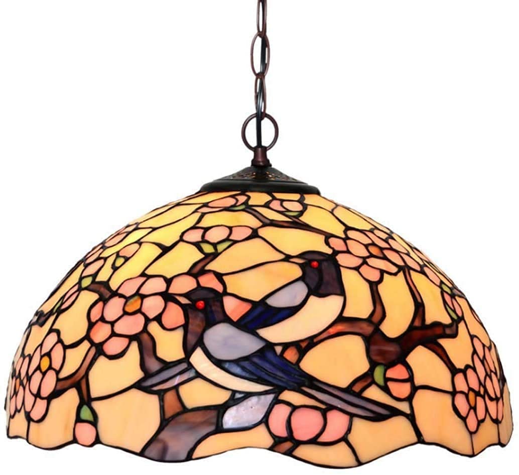 METTEOR Tiffany Style Chandeliers With 16-Inch Stained Glass Shade Pendant Ceiling Light In 2 Light Pendant Hanging Lamp Fixture /E27/60W,For Bedroo (A)