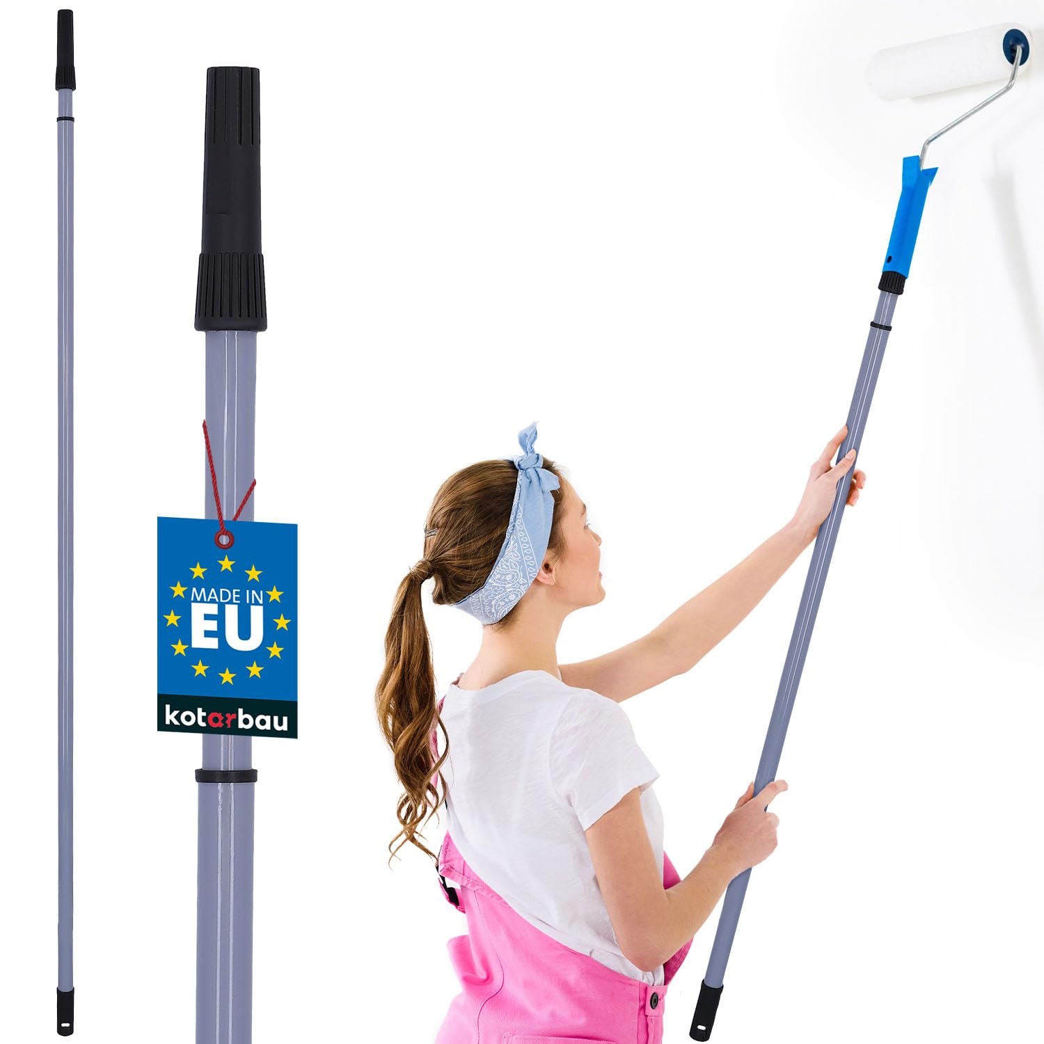 KOTARBAU® Palo mango telescópico de acero, Palo extensible de 150 a 300 cm, Mango para rodillo de pintura, Barra telescópica, Amarillo