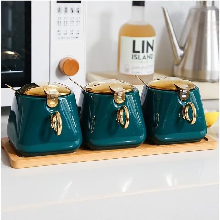 Condiment Container Set Ceramic Seasoning Pot Kitchen Seasoning Container Household Spice Pot Seasoning Bowl Suitable for Oil Chili Powder Pepper