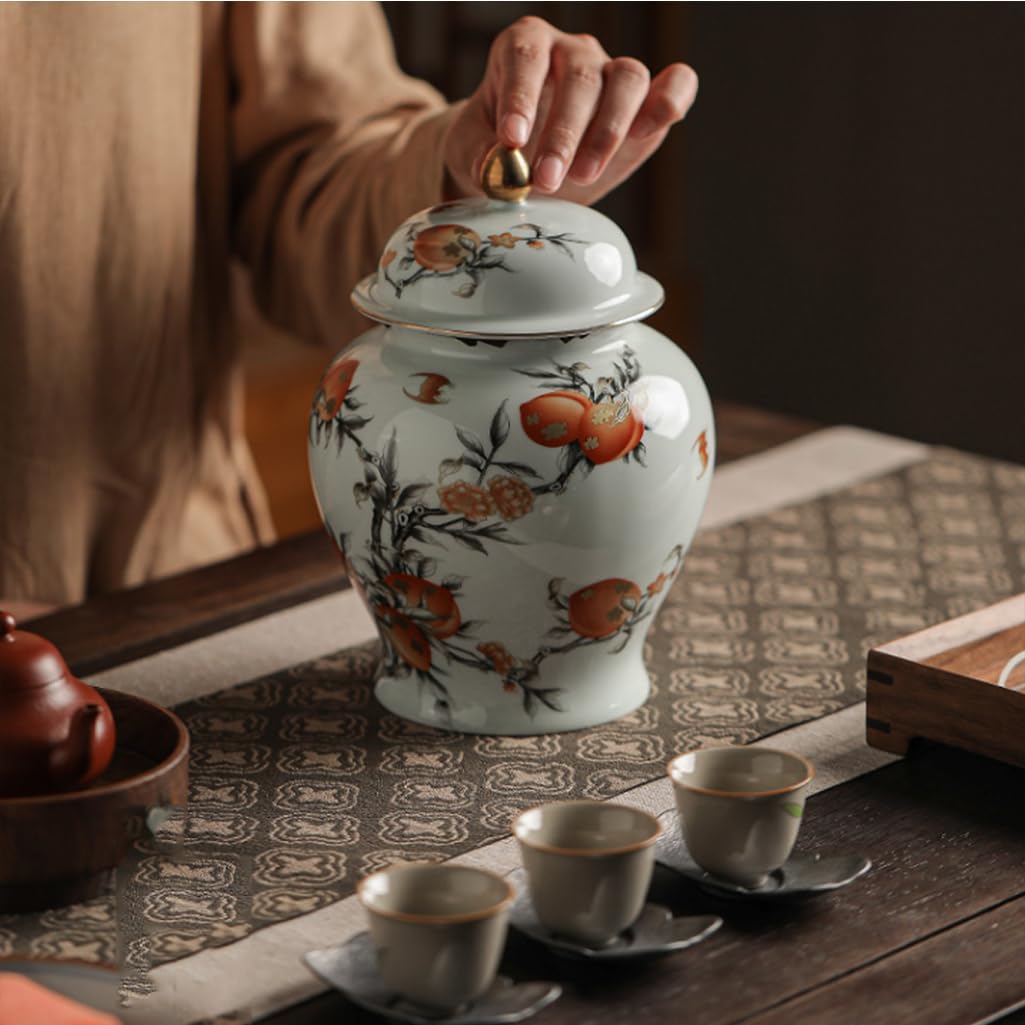 Duży ceramiczny wazon na imbir w stylu chińskim do dekoracji domu, ceramiczny wazon na imbir w stylu chińskim z pokrywką do dekoracji kuchni i jadalni (średni)