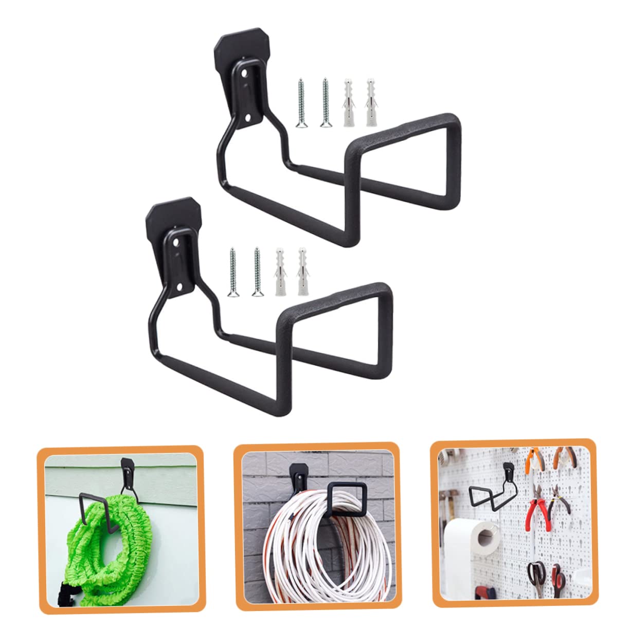 SHINEOFI 2pezzi Ganci Porta Attrezzi Da Garage Per Parete in Ferro Resistente Nero Per Appendere Prolunghe e Utensili Facile Installazione Su Legno