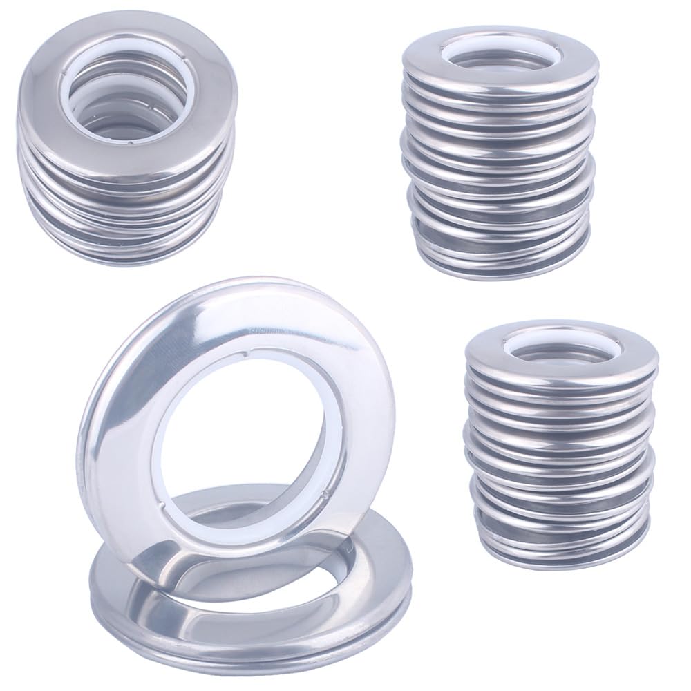 KEJNYT 12 Pcs Stainless Curtain Rings Eyelets, Inner Diameter 1-9/16 inch (40mm-75mm) Stainless Metal Curtain Grommets Rings Silence Roman Ring Eyelet for Curtains Drape (24-Pack, Silver)