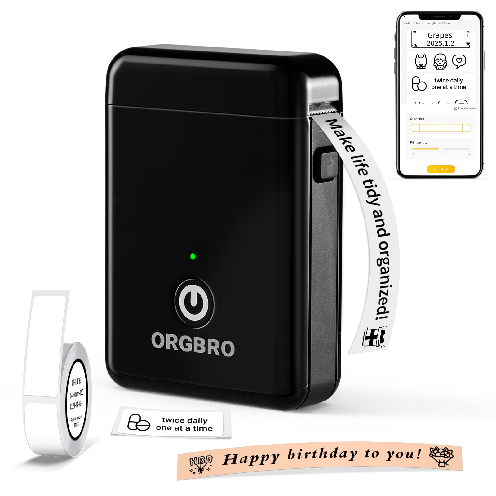 ORGBRO X1 Label Maker with Bluetooth Labeling Machine Mini Label Printer Custom Sticker Portable for Home, Office, School, Organization, Compatible with iOS and Android, Black