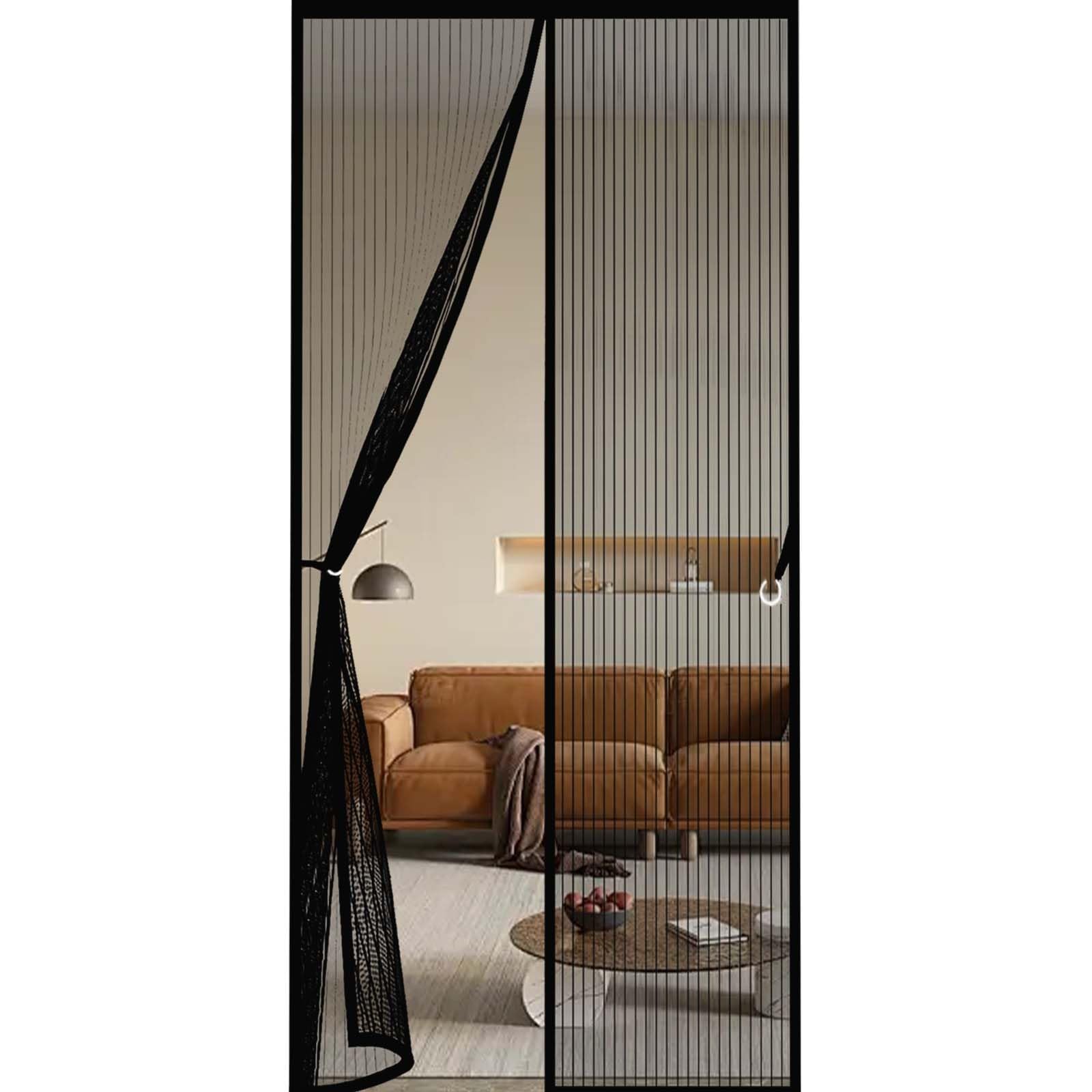 Insect Protection Door No Gap 133 x 225 cm Durable, Keeps Bugs Out, Kid and Pet Friendly Magnetic Door Curtains Fly Screen Lets Fresh Air in, Hundreds of Sizes, Black