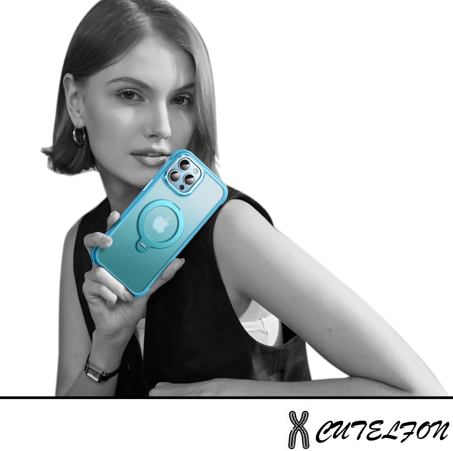 O3 Mag-Stand Designed for iPhone 12 Pro Max Case with 360° Spin Stand, [Compatible with mag Safe][Super Skin Feeling] Translucent Matte Magnetic Slim Phone Case 6.7 inch, Matte Lake Blue - Image 8