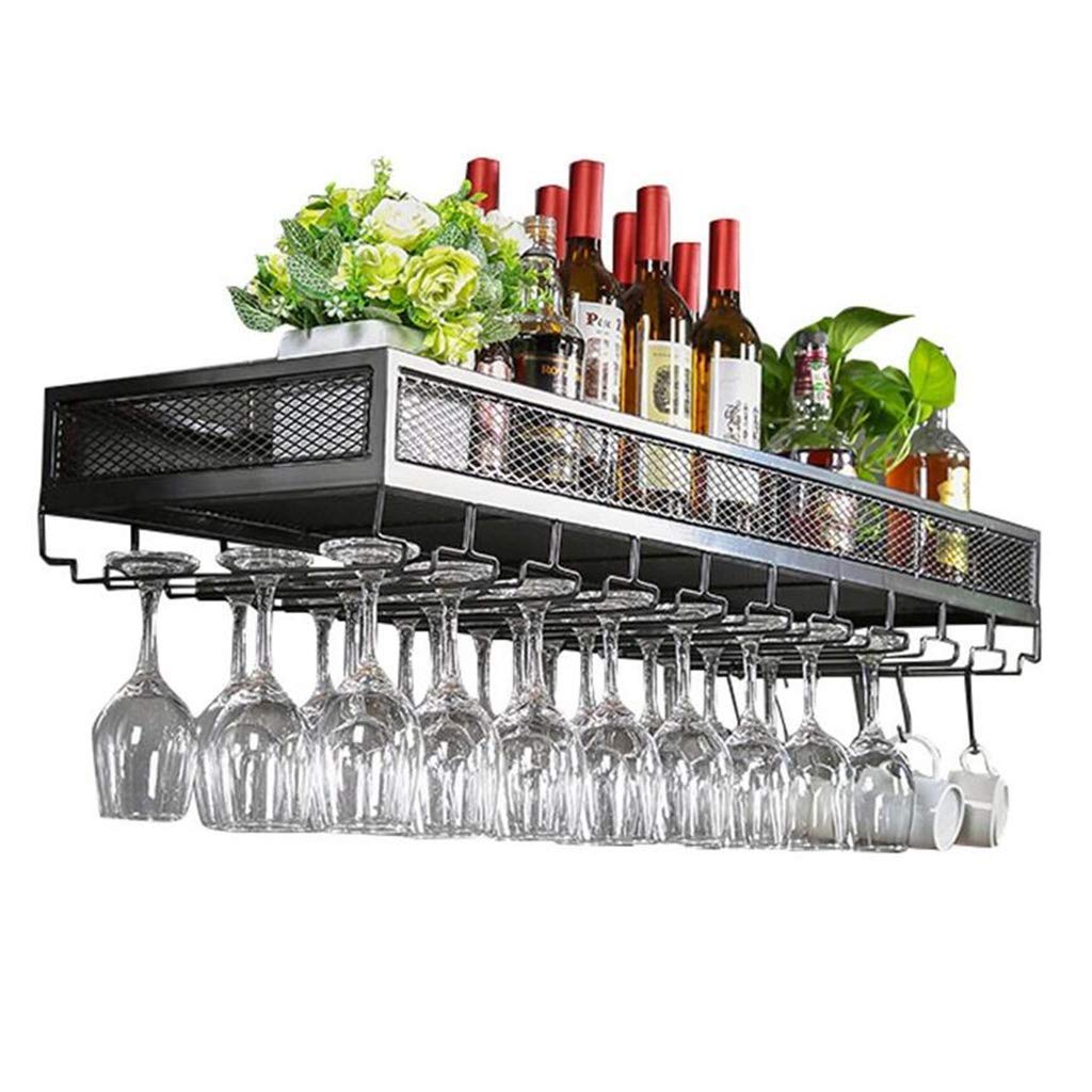 Casier à verre à vin suspendu et étagère de rangement en fer pour comptoir de bar