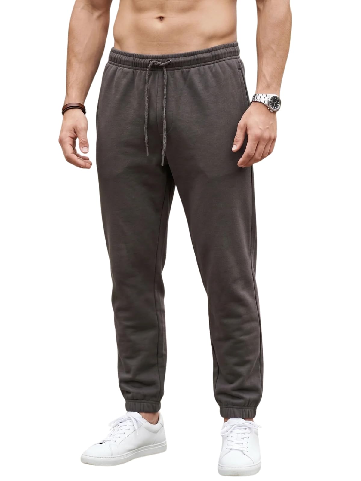 100% Pure Cotton Regular Fit Mid Rise 2 Pocket Trackpants for Men (Available in Black, Brown, Navy, Olive, Eiffel Tower Colors)-image-20
