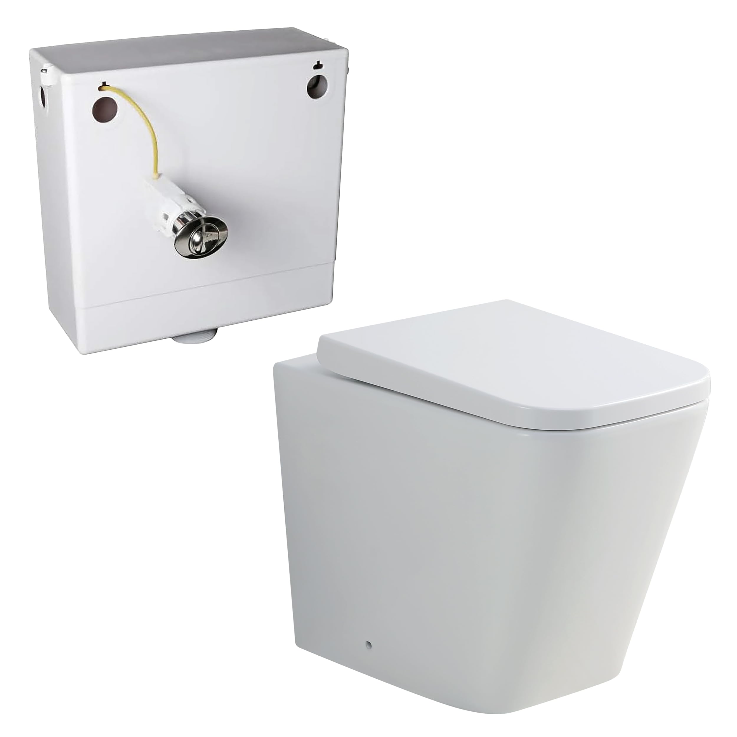 Square Back to Wall Toilet WC BTW Bathroom Toilet Pan Short Projection Concealed Cistern Toilets White Ceramic with Soft Close Seat Quick Release Modern Elegant — image 1