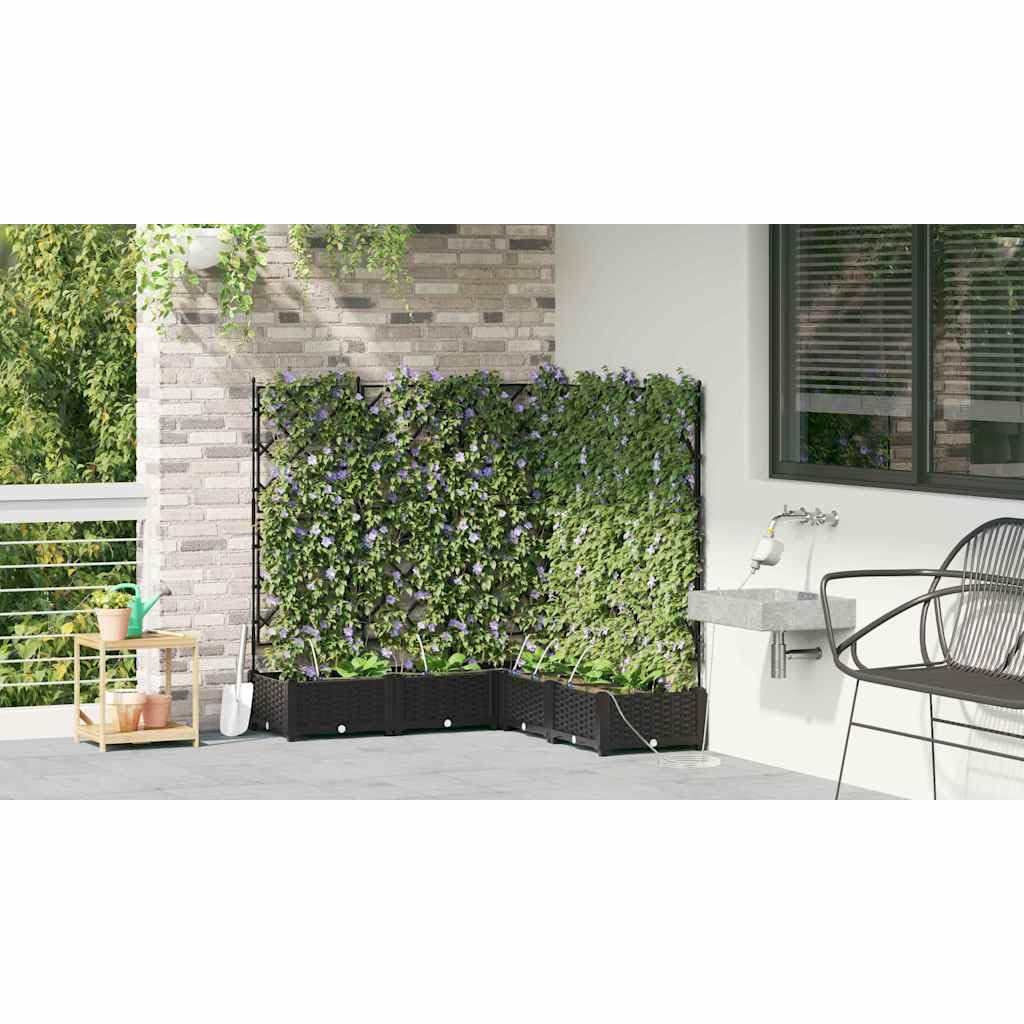 Garten-Pflanzgefäß aus schwarzem Stahl 5-teiliges Set 120x120x126 cm mit Bewässerungssystem für Balkon, Terrasse, Hochbeet und Blumenkasten ideal für Outdoor Pflanzenpflege