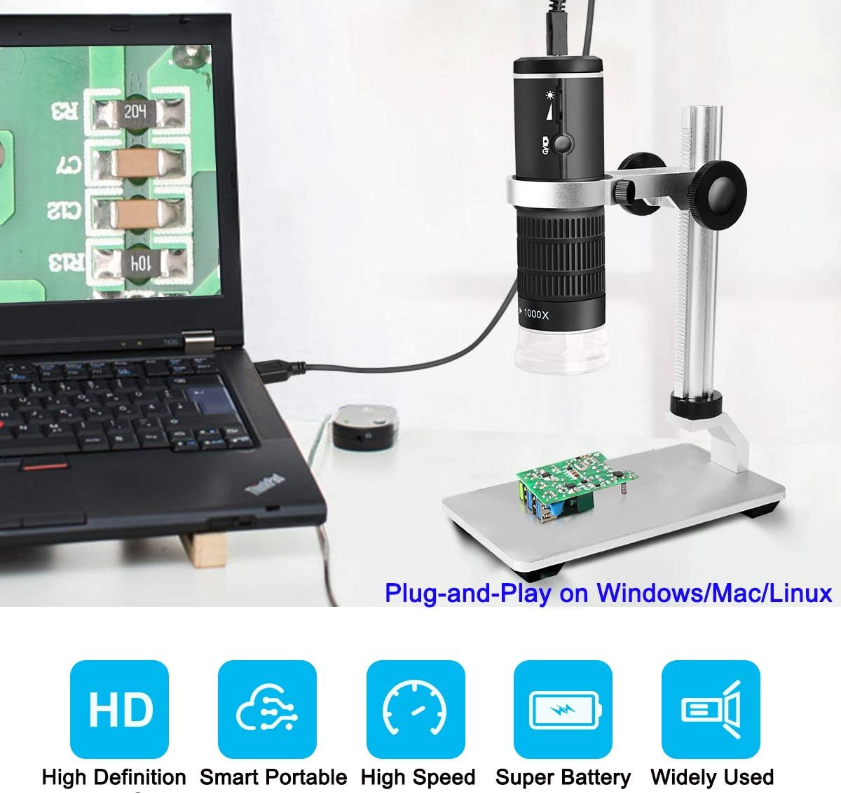 Jiusion WiFi USB Digital Microscope 50 to 1000x Wireless Magnification Endoscope 8 LED Mini HD Camera with Updated Stand Portable Case, Compatible with iPhone iPad Android Mac Windows Linux : Electronics