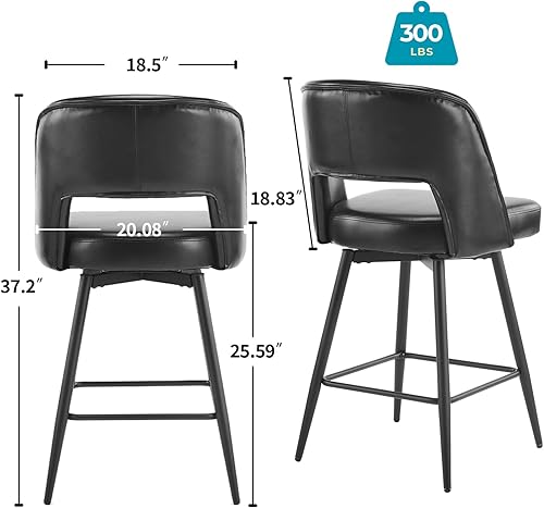 Miniatura 3 de Juego de 2 taburetes de bar modernos, taburetes de bar giratorios de poliuretano con respaldo abierto y patas de metal, sillas de bar tapizadas de