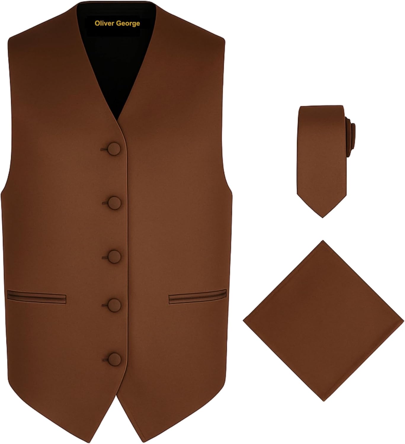 Oliver George 3pc Men's Solid Formal Suit Vest Waistcoat Tuxedo Dress Vest Necktie Handkerchief Set For Suit or Tuxedo