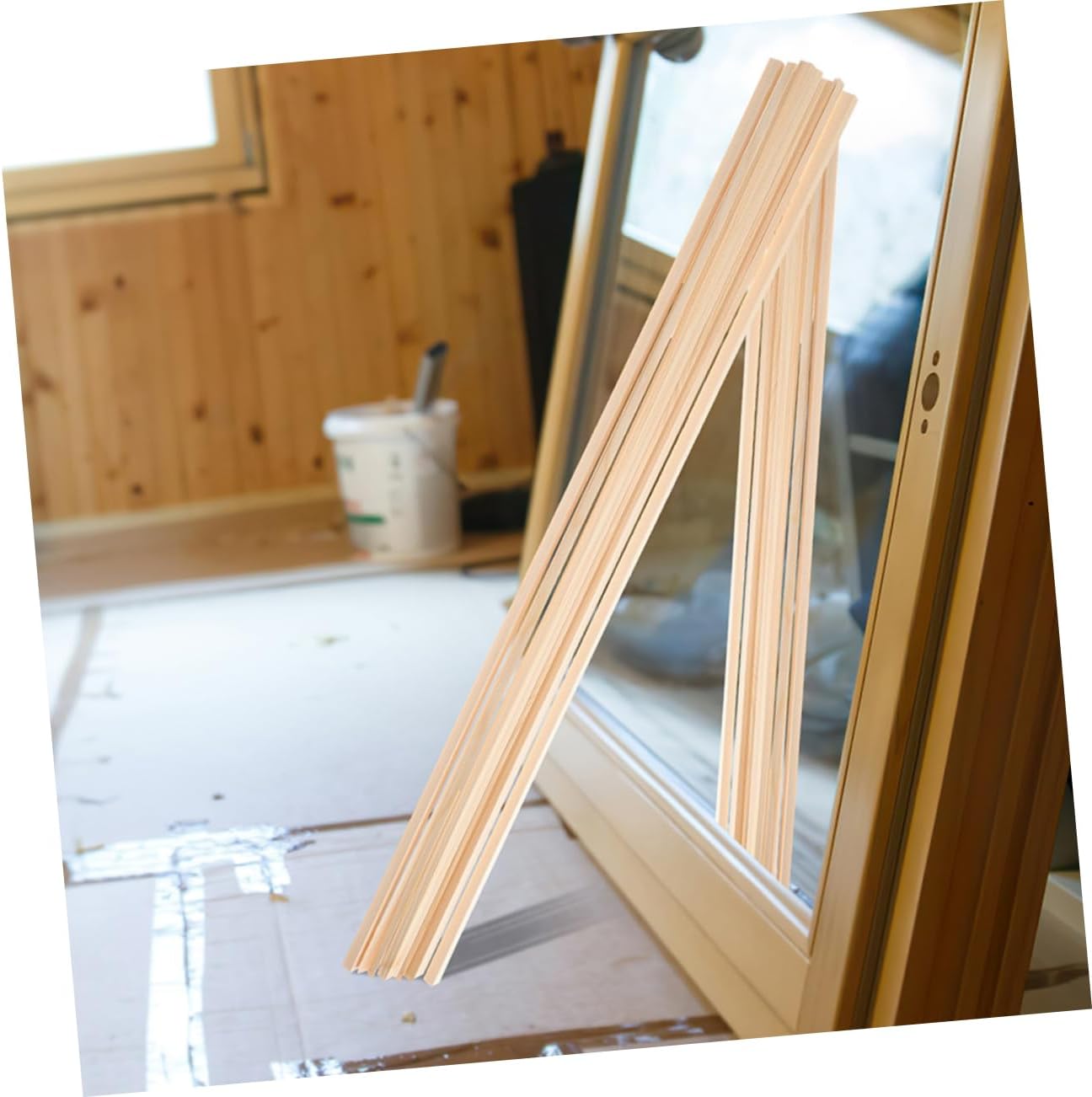 12pcs Window Trim Wooden Molding Strips Long Thick DIY Decorative Edges for Window Screens Natural Wood for Home Decor Bedroom Kitchen Office Use