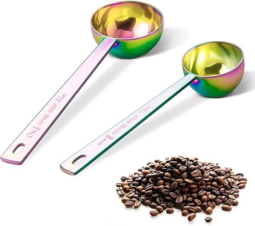 Juego de 2 cucharas de café de alta calidad, cucharas de café de mango largo de acero inoxidable de metal, cucharas medidoras que contienen 1