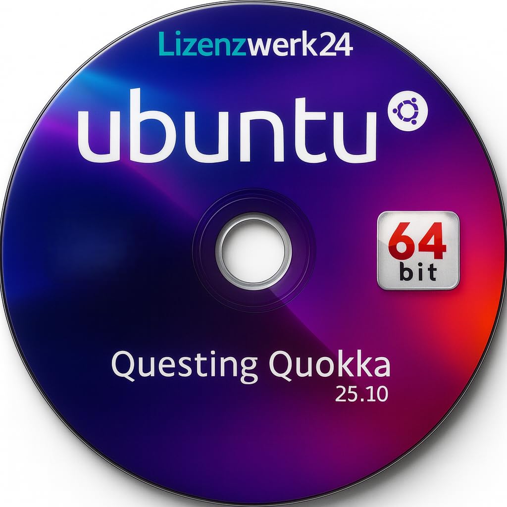 Linux Ubuntu 25.10 „Questing Quokka“ – Desktop 64-Bit Live-/Installations-DVD | Bootfähig | PC & Notebook | Schnelle Installation