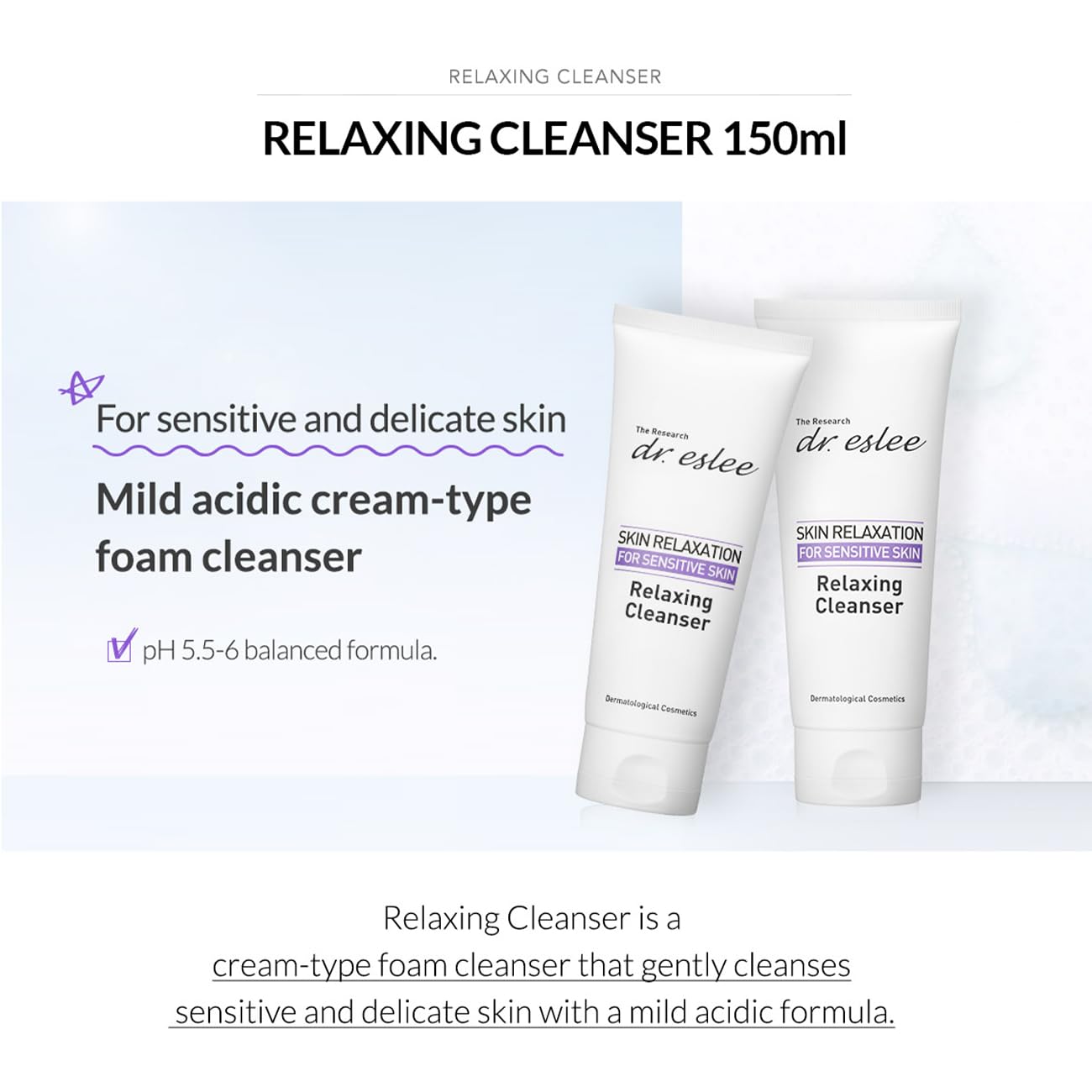 Foaming Facial Relaxing Cleanser for Sensitive Skin - 150ml – Dermatological Gentle Creamy Face Wash Cleansing Foam | pH 5.5-6 Balanced Formula | Moisturizing & Soothing Korean Skin Care