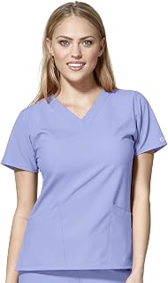 123 6255 Women's Basic Solid V-Neck Scrub Top, Ceil Blue, Large
