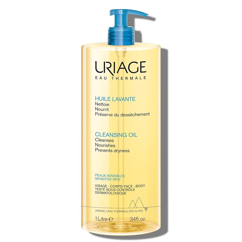 Uriage Olio detergente con glicerina 25% - 2 in 1: deterge e idrata delicatamente - Olio doccia schiumogeno per tutta la famiglia - Viso e corpo - Senza sapone, Ph fisiologico, pelle sensibile