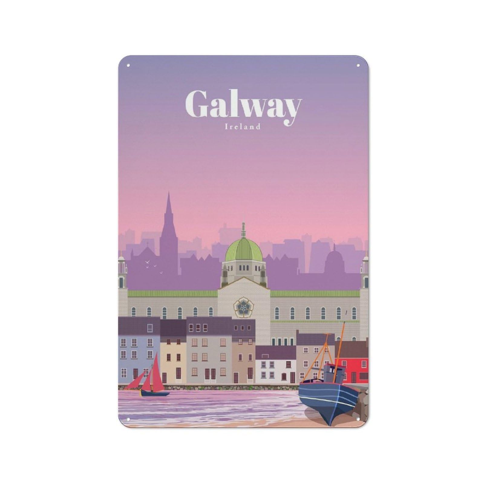 Junmoney Travel To Galway Tin Wall Sign, Bright Printed Design, For Man Cave, Tool Wall Or Office Corner, 30X20cm