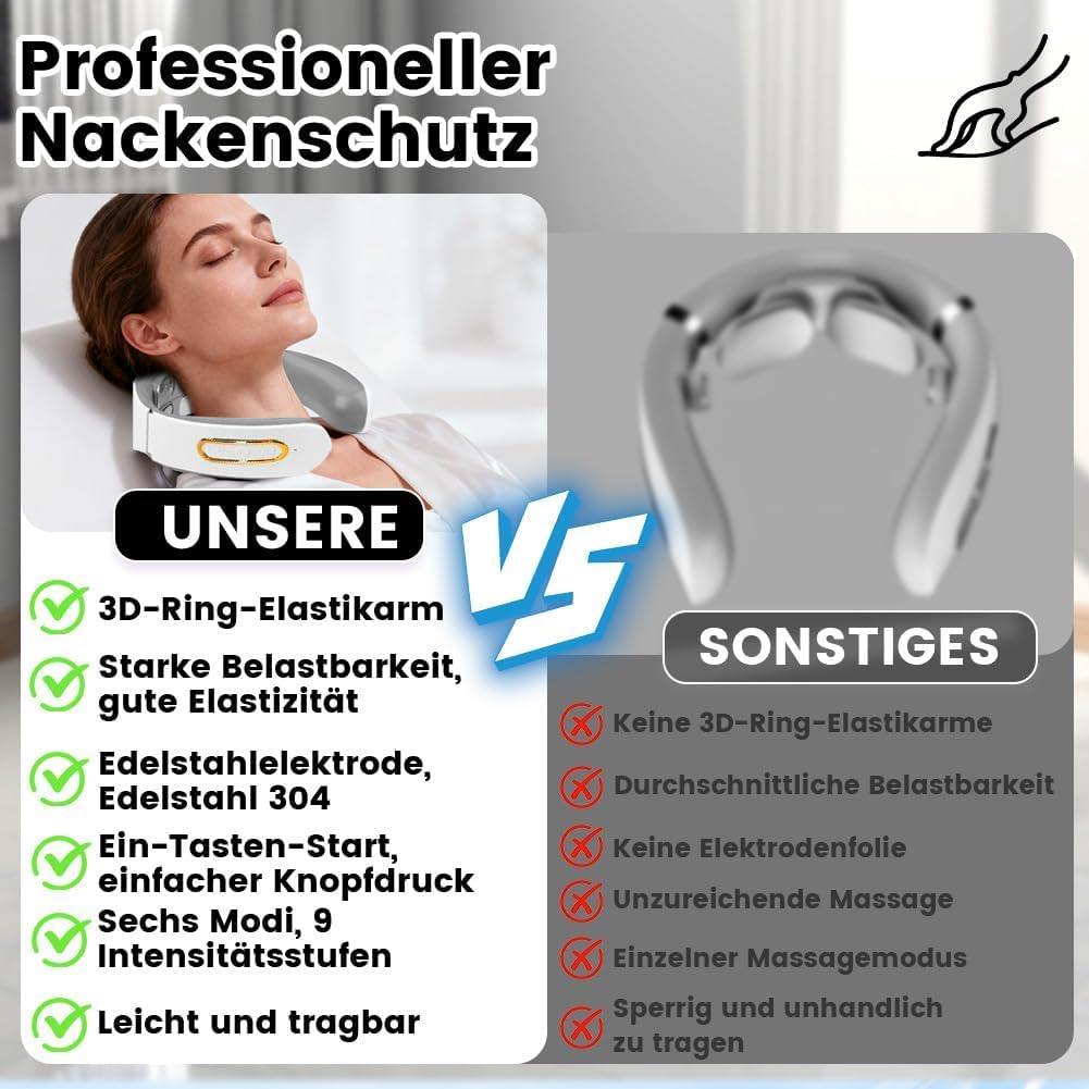 11-in-1 EMS Nackenmassagegerät mit Wärme, Kabelloses Massagegerät für Nacken und Schulter, 6 Modi, 9 Intensitätsstufen, Tragbar für Zuhause, Büro und Reise (B)