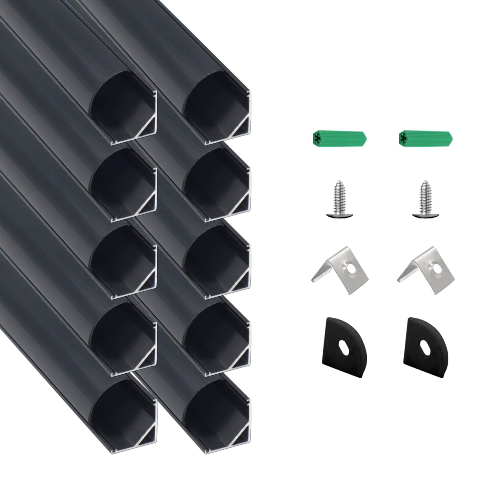 10 Pack 3.3FT Black V Shape LED Channel with Black Cover Angled Aluminum Extrusion for LED Strip Lights Trimless Recessed LED Strip Diffuser Track Profile for Under Cabinet Lighting