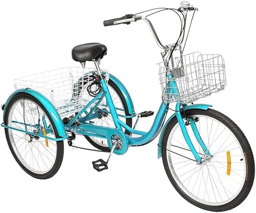 三輪自転車 高齢者用 三輪クルーザーバイク 7速 リ座席高さ調節可能 アショッピングバスケット付き ダブルブレーキ ショッピング レクリエーション女性 男性 初心者の自転車 (26",グリーン)