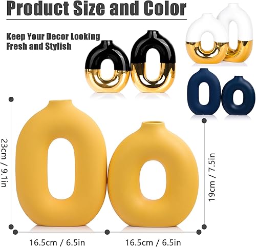 Miniatura 2 de Juego de jarrón blanco y dorado para decoración del hogar, florero redondo de cerámica para pasto de pampa para decoración de estantes del hogar,