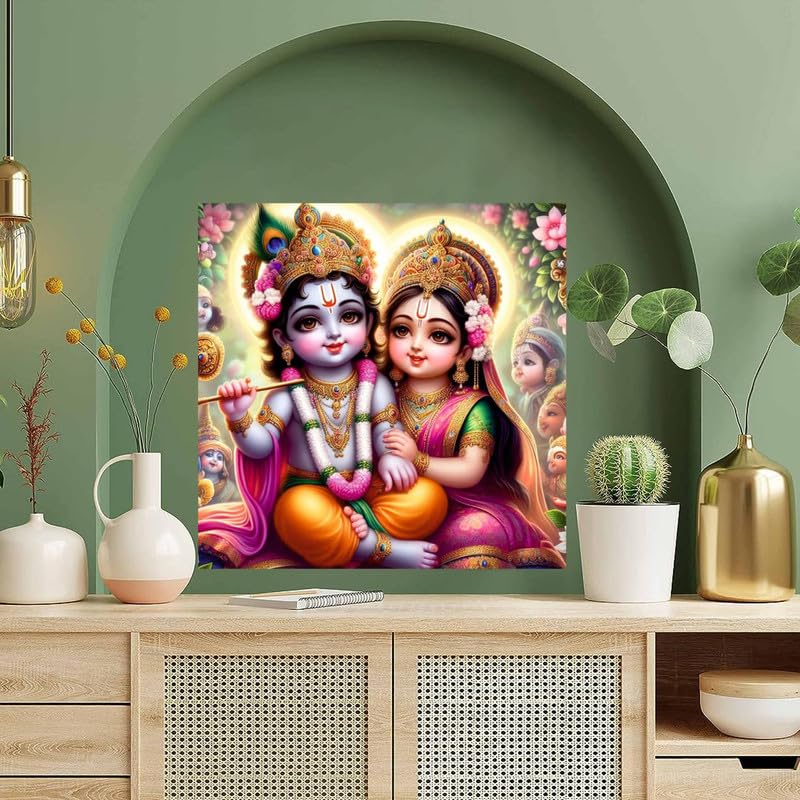 Image of British Terminal Cute little Bal Gopal Baby God Krishna| Kanha Ji | Laddu Lord Makhan Chor Painting Religious Poster for Pregnant Women for wall (matt thin vinyl,sticker,multicolor,unframed)| bj285