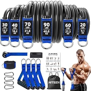 Heavy Resistance Bands for Working Out, NITEEN Resistance Bands with Handles Weight Exercise Bands for Men Women, Workout Bands with Door Anchor and Ankle Straps Strength Training Equipment