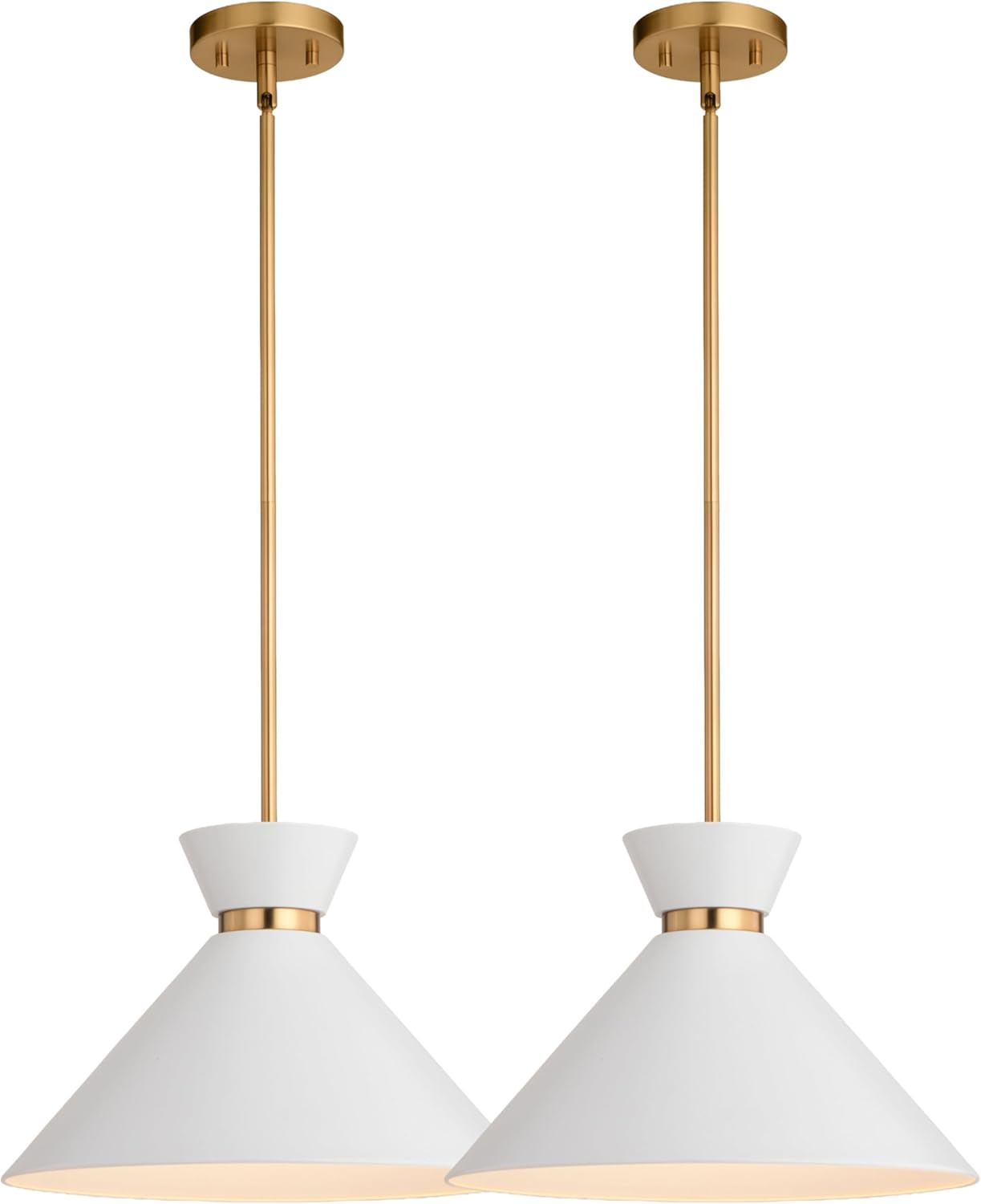 VAXCEL 2-Pack Racine 15 inch Matte White/Natural Brass Light Pendant, Mid-Century Modern Style, Bowtie Pendant, E26 Bulb Compatible, Adjustable Height, Sloped Ceiling Compatible, Dimmable, Dry Rated
