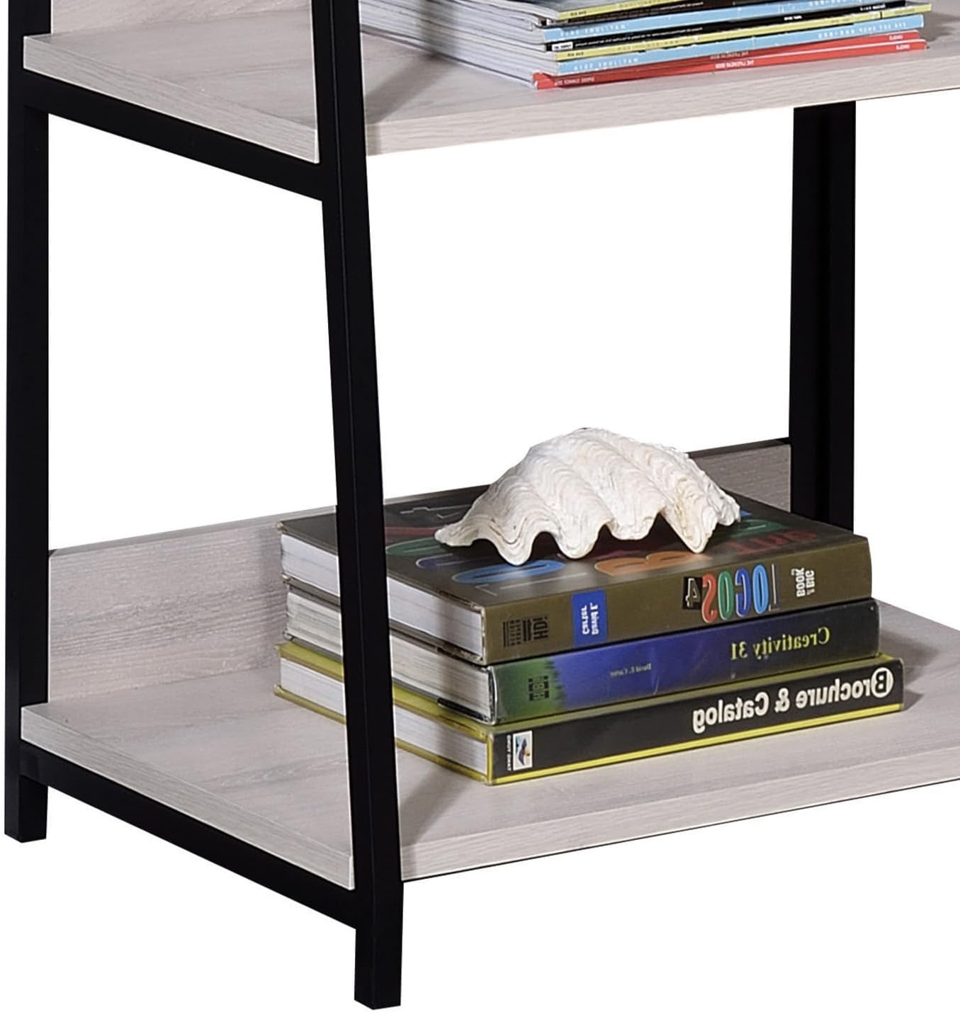 3-Tier Bookshelf with Natural and Black Finish Ladder Bookshelf Metal Open Frame
