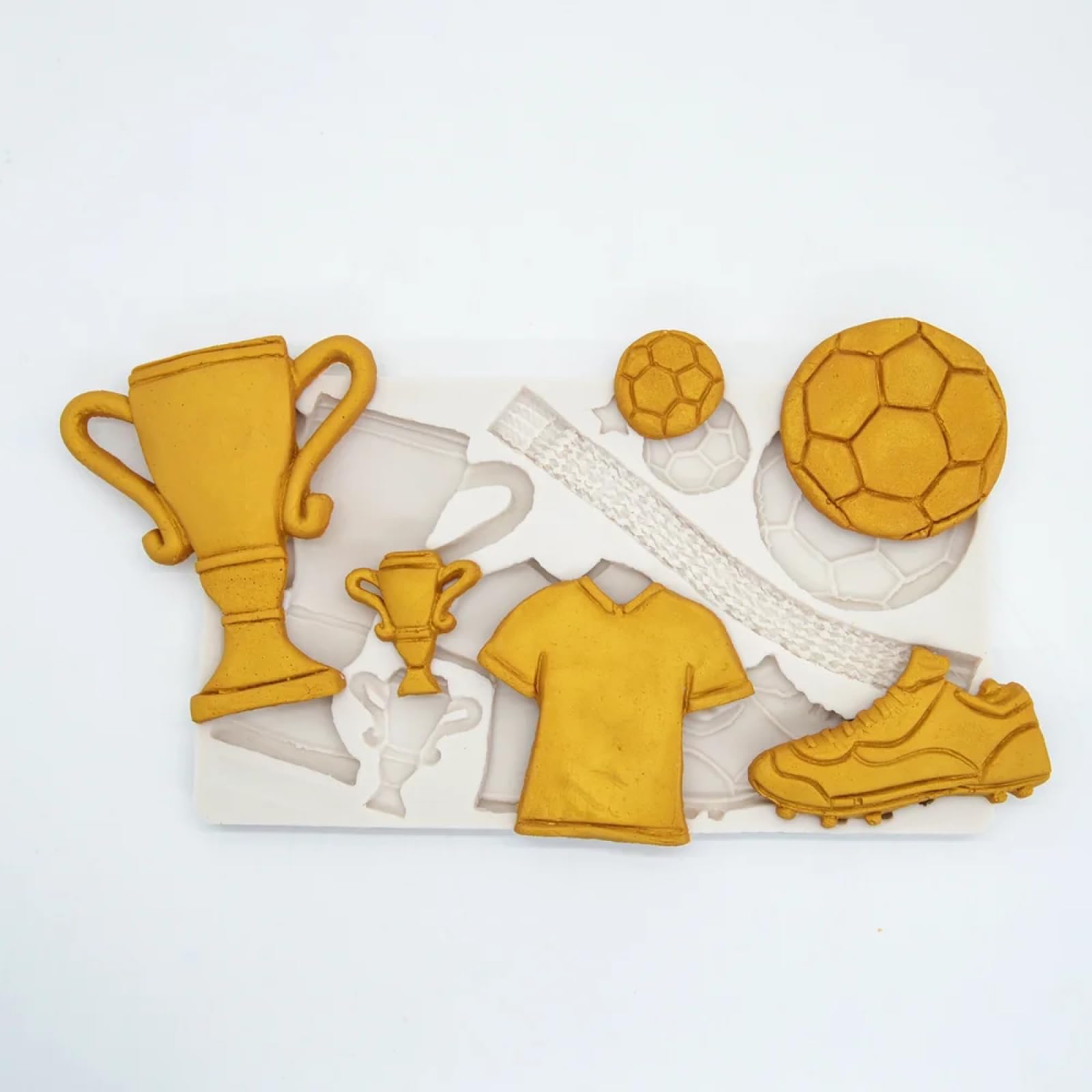 Molde de silicona para hacer fondant, molde de silicona de 20 x 11,5 x 1,2 cm, herramientas de cocina para hornear trofeos, fútbol, jersey, pasteles, chocolate, fondant, decoración, moldes de resina,
