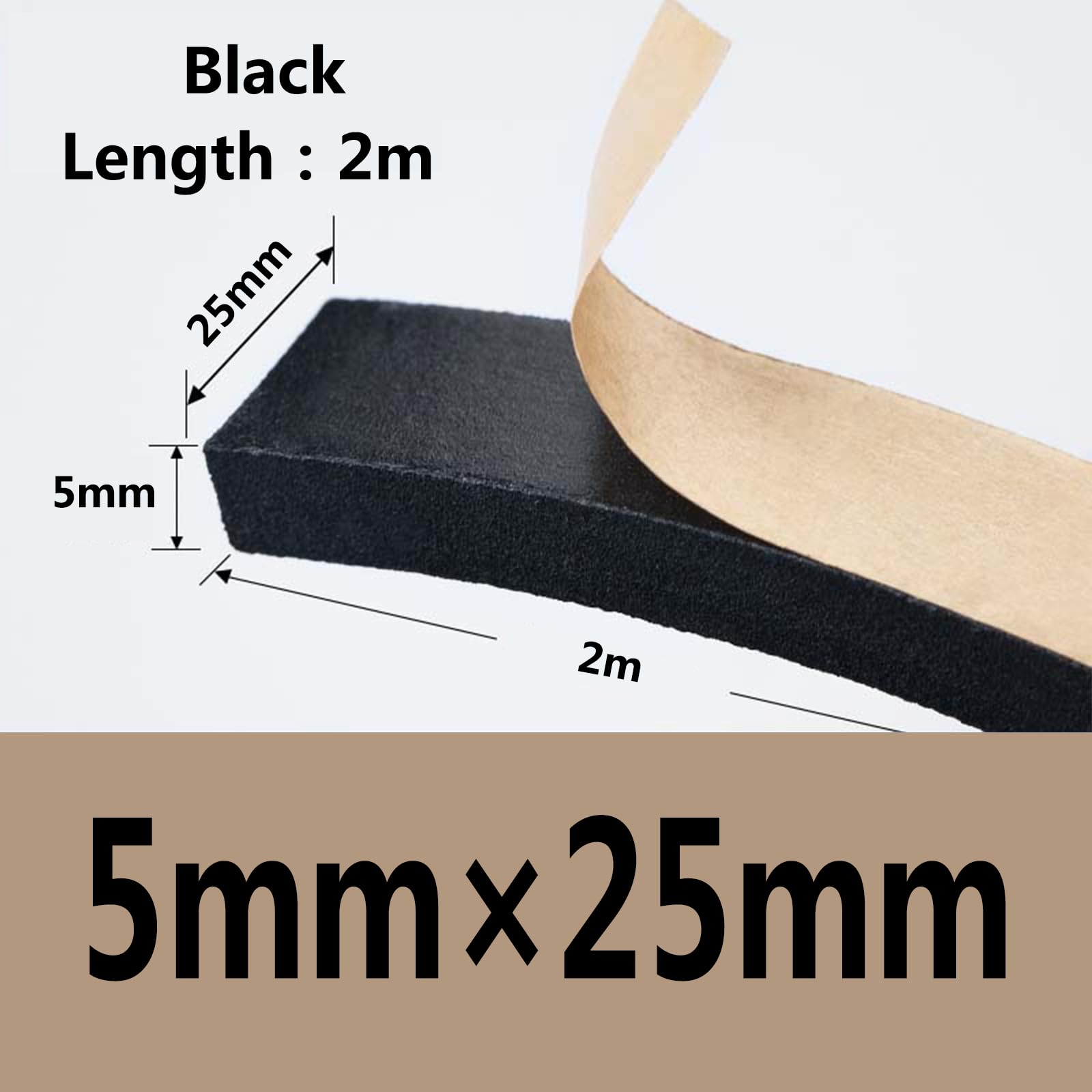 Schaumstoffband, Schaumstoffband, selbstklebend, wetterfest, Tür, Fenster, Geräuschreduzierung, verschiedene Größen (5 mm x 25 mm)